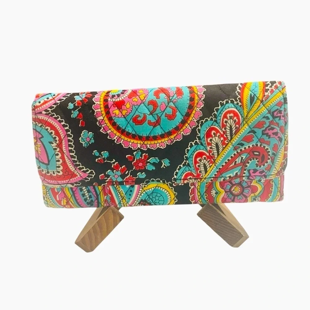 Vera Bradley Cotton Wallet Multicolor Paisley Floral Print, Multiple Card Slots